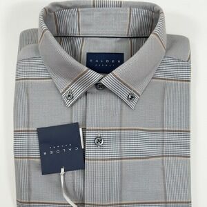 Calder Carmel Button Down Shirt Limited Edition Cotton Plaid Large Grey Brown